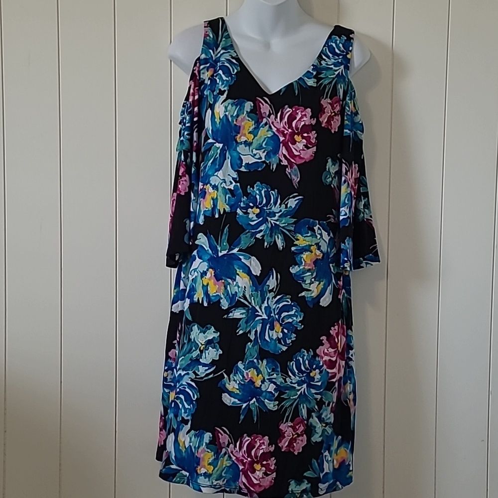 Womens Floral Summer Dress Size 10 Blue Purple Colorful Boho